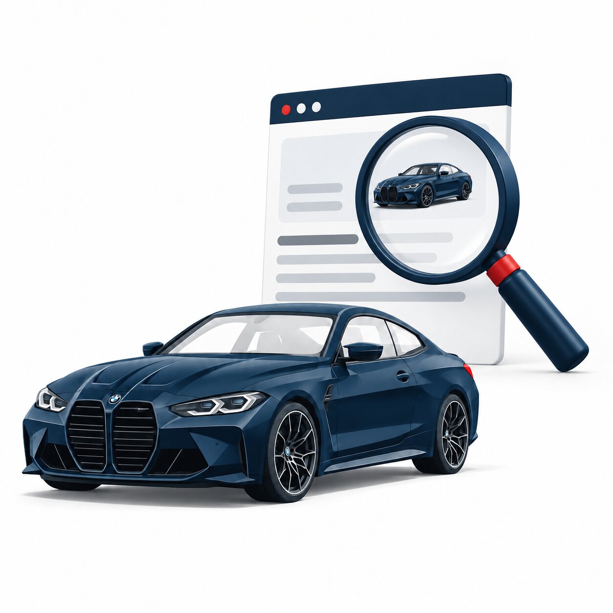 Granatowe BMW M4, oferta samochodu i lupa